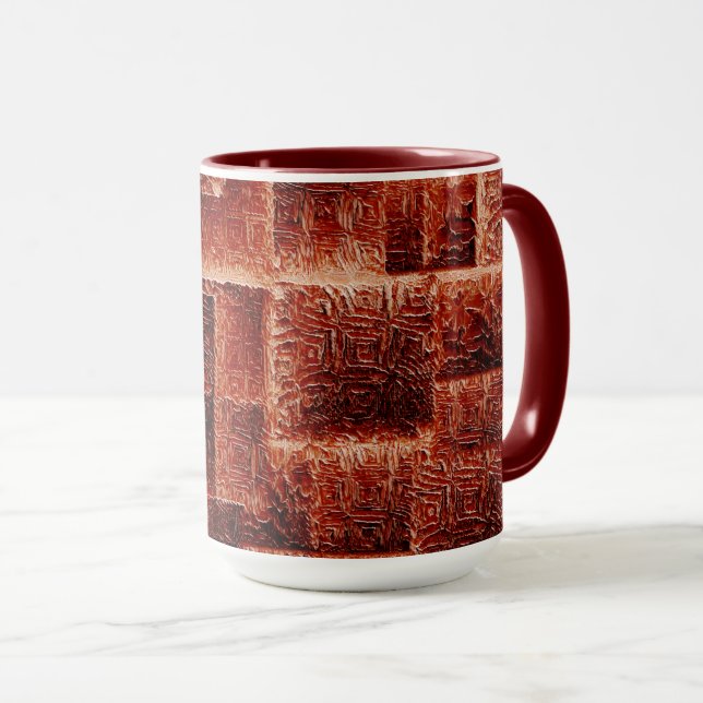 Quadrate mit dunkelroter und hellroter Wandstruktu Tasse (VorderseiteRechts)