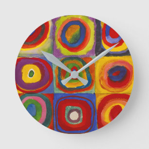 Quadrate mit konzentrischen Kreisen   Kandinsky   Runde Wanduhr