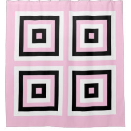 Quadrate schwarz, weiß und rosa duschvorhang