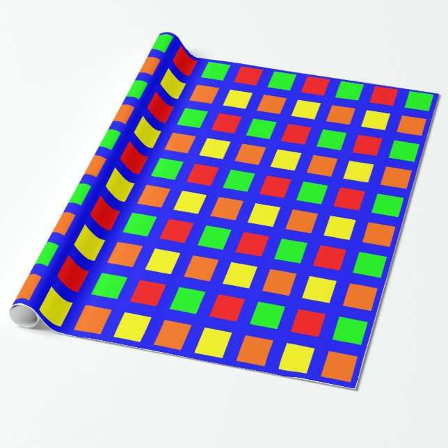 Quadrate - Spektrum 01 auf blau Geschenkpapier (Ungerollt)