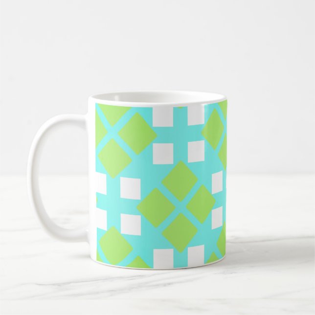 Quadrate und Diamanten in Cyan Kaffeetasse (Links)