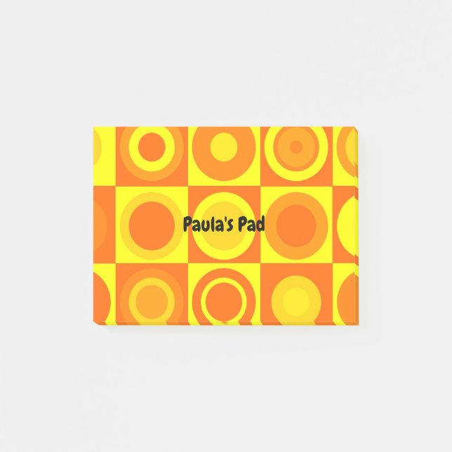 Quadrate von Funky Retro Orange Yellow Circles Post-it Klebezettel (Vorderseite)