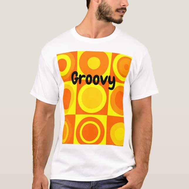 Quadrate von Funky Retro Orange Yellow Circles T-Shirt (Vorderseite)