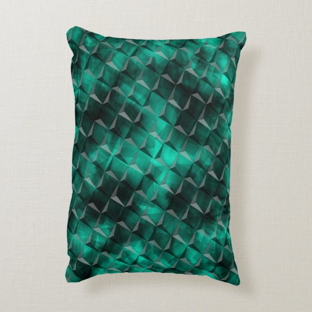 Quadrate zu Dreiecken in einer smaragdfarbenen Far Dekokissen (Rückseite(Vertikal))