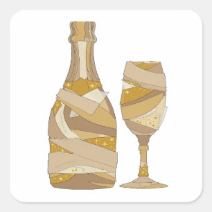 Quadratisch Graue CHAMPAGNERFLASCHE UND GLAS Craft Quadratischer Aufkleber