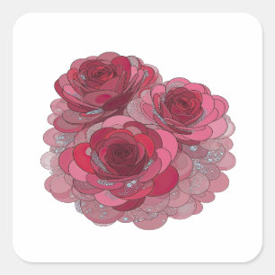 Quadratisch Silber DREI ROSEN WACHSEN AUS DEM HERZ Quadratischer Aufkleber