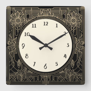Quadratische Art Deco-Uhr in Schwarz und Beige Gol Wanduhr