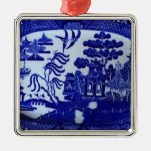 Quadratische blaue Weide-Verzierung leuchtet Ihrem Silbernes Ornament