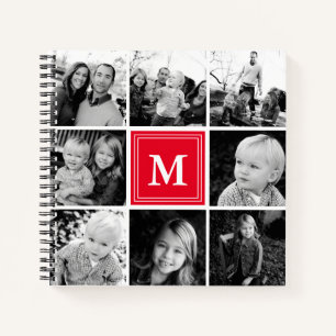 Quadratische Fotocollage mit rotem Monogramm perso Notizbuch
