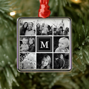 Quadratische Fotocollage Schwarze monogrammierte A Ornament Aus Metall