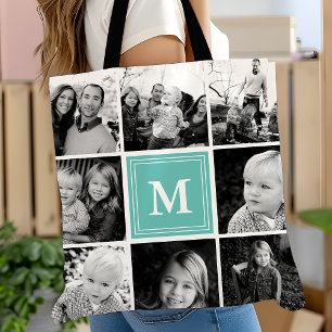 Quadratische Fotocollage Teal mit Monogramm nach M
