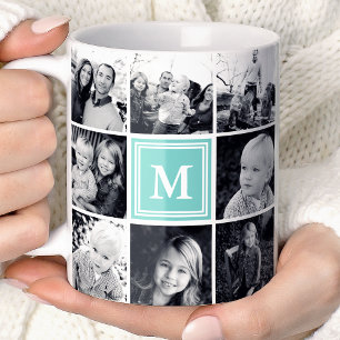 Quadratische Fotocollage Türkis Monogramm Benutzer Kaffeetasse