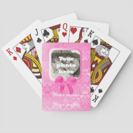 quadratische Fotovorlage auf rosa Damast Spielkarten