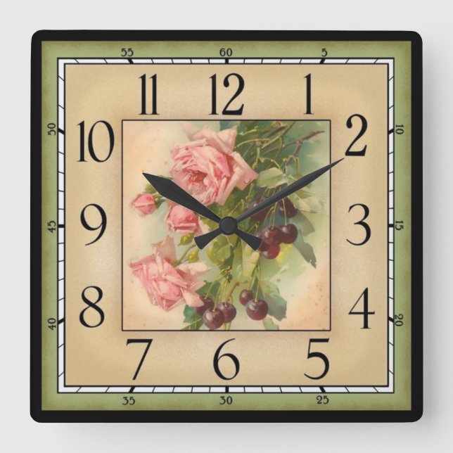 Quadratische Gerahmte Blume Wanduhr (Vorderseite)