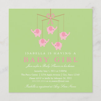 Quadratische rosa Elefant Moblie Einladung