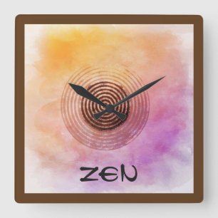 Quadratische rosa gelbe Zen-Garten-Uhr Wanduhr