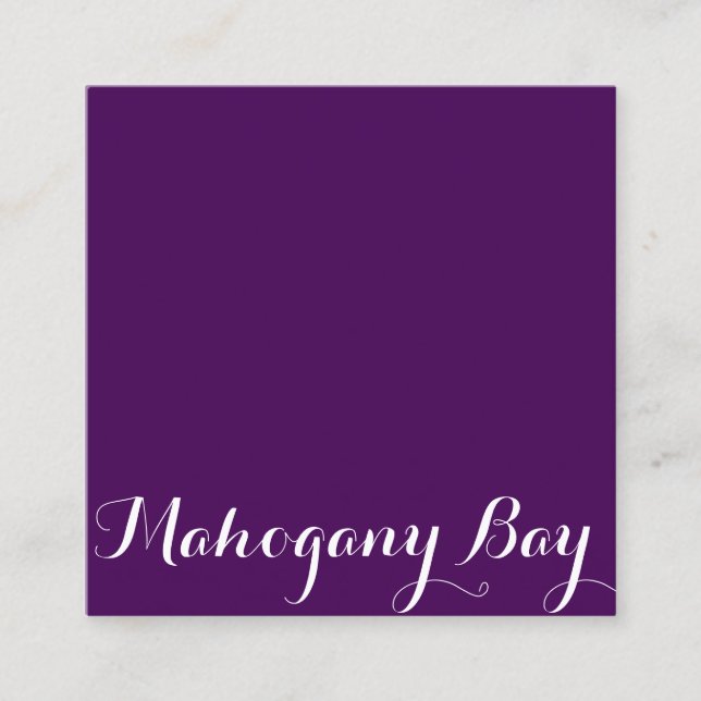 Quadratische Skript-Visitenkarte in der Aubergine Quadratische Visitenkarte (Vorderseite)