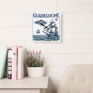 Quadratische Uhr Guadeloupe Segelboot Azulejo