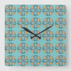 Quadratische Uhr mit Türkis-Blumen-Entwurf