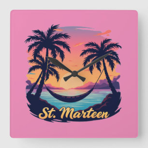 Quadratische Uhr Saint-Martin Sonnenuntergang Häng