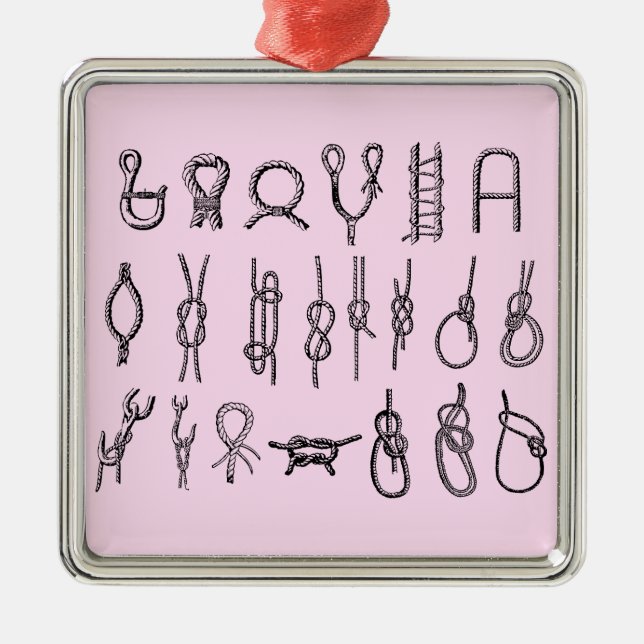 Quadratische Verzierung mit Knoten Silbernes Ornament (Vorne)