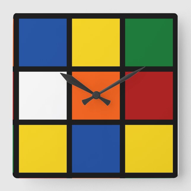 Quadratische Wanduhr mit kubistischem Muster (Vorderseite)