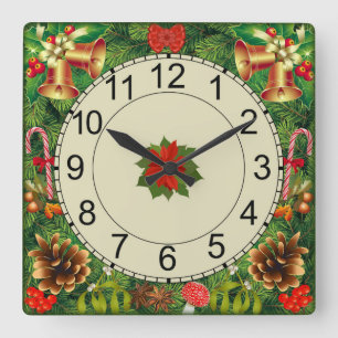Quadratische Wanduhr mit Weihnachtsmotiv
