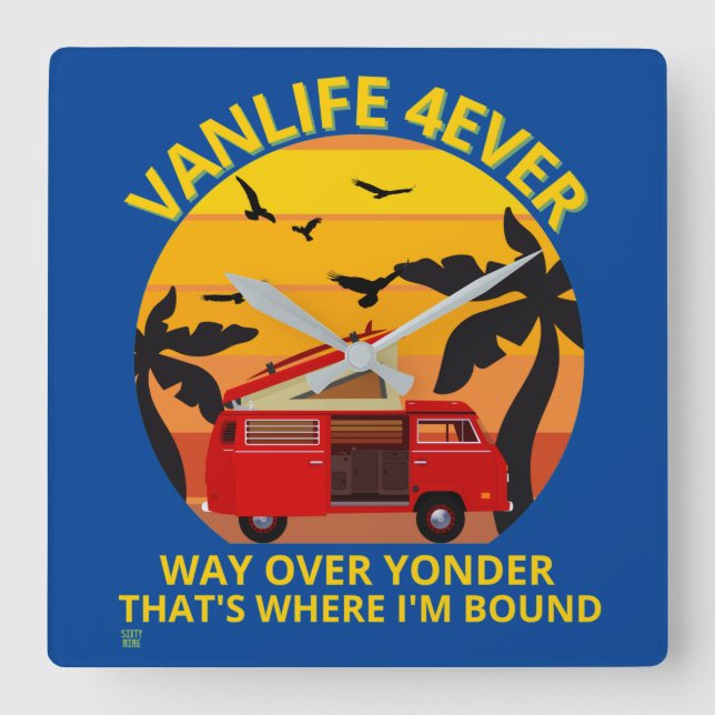 quadratische Wanduhr "VANLIFE..." (Vorderseite)