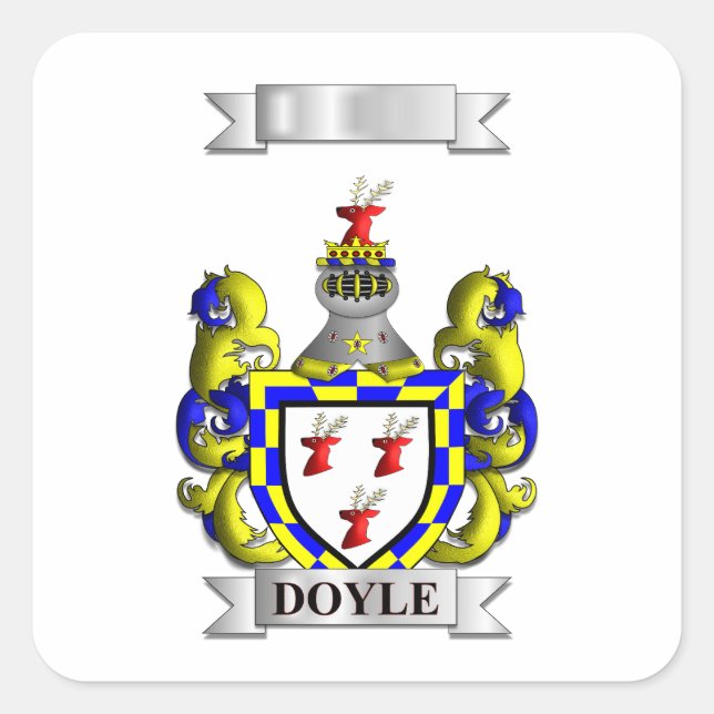 Quadratischer Aufkleber Doyle Nachname und Wappen (Vorderseite)