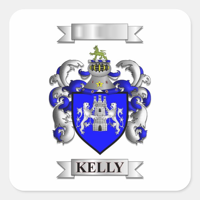 Quadratischer Aufkleber Kelly Nachname und Schild (Vorderseite)