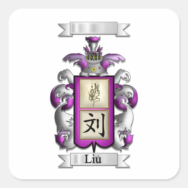 Quadratischer Aufkleber Liu Nachname und Schild (Vorderseite)