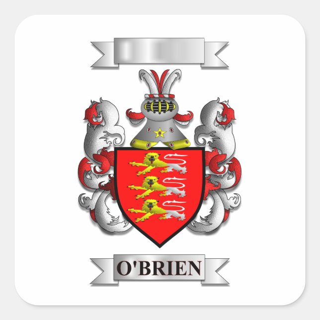 Quadratischer Aufkleber O'Brien Nachname und Wappe (Vorderseite)