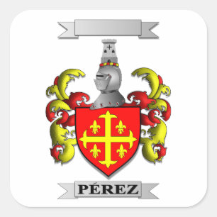 Quadratischer Aufkleber Perez Nachname und Wappen