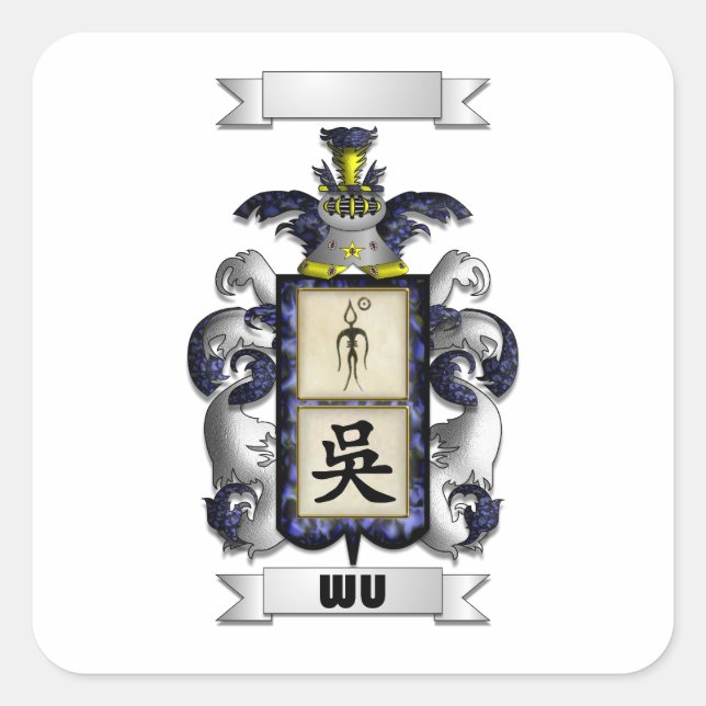 Quadratischer Aufkleber Wu Nachname und Schild (Vorderseite)