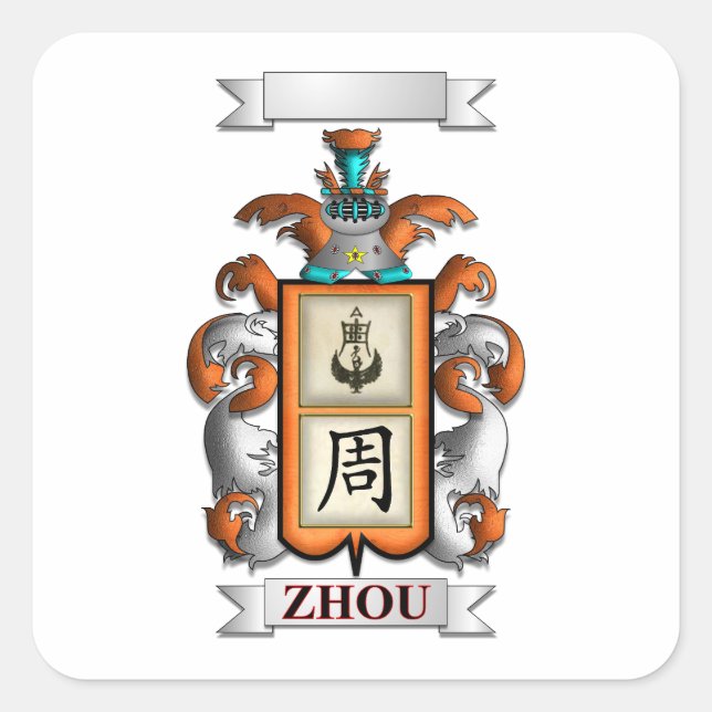 Quadratischer Aufkleber Zhou Nachname und Schild (Vorderseite)