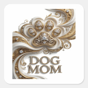 Quadratischer Gold DOG MOM Aufkleber Kunst