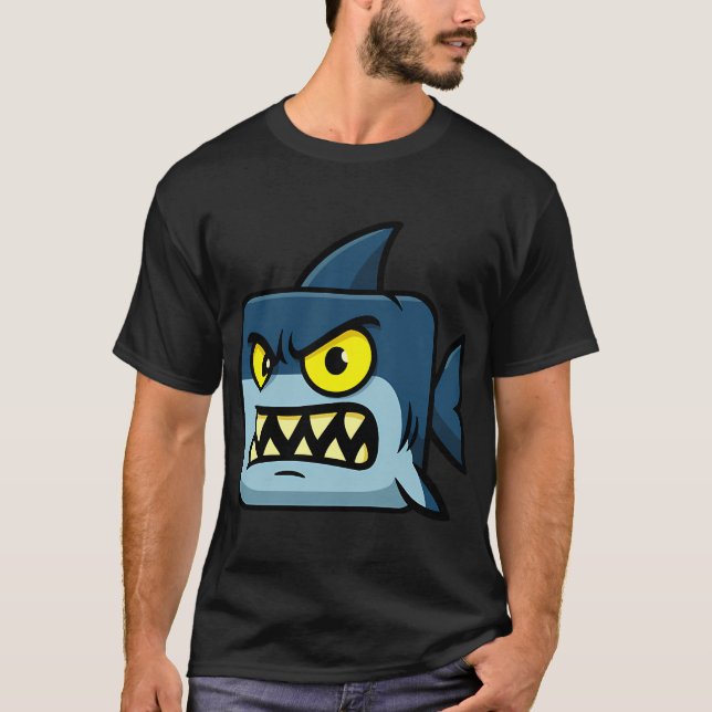 Quadratischer Hai Cartoon T-Shirt (Vorderseite)