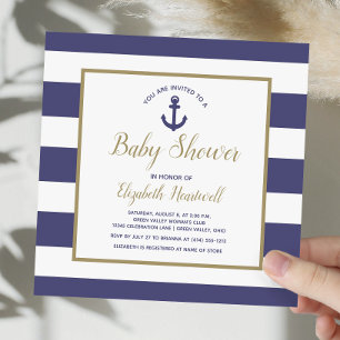Quadratischer Marineblauer Anker Junge Baby Shower Einladung