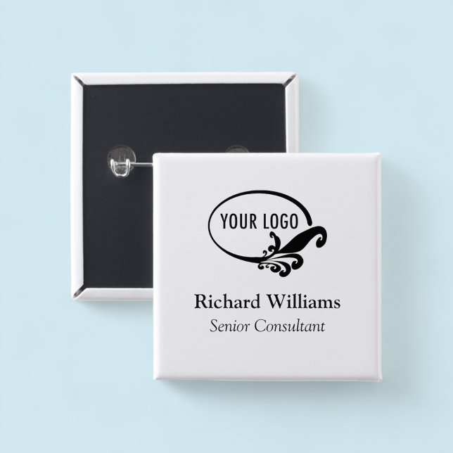 Quadratischer Namensschild-Button mit Logo Mitarbe Button (MISOOK Square Name Tag Button Pin with Logo)