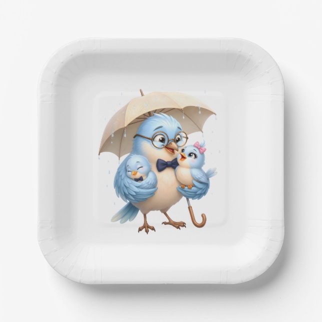 Quadratischer Papier-Teller mit Vater-Vogel-Design Pappteller (Vorderseite)