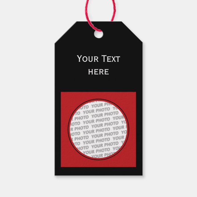 Quadratischer Rahmen rot + Ihr Foto, Text & Hinter Geschenkanhänger (Vorderseite)