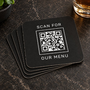 Quadratischer schwarzer Scan-Code für unseren Menü Rechteckiger Pappuntersetzer