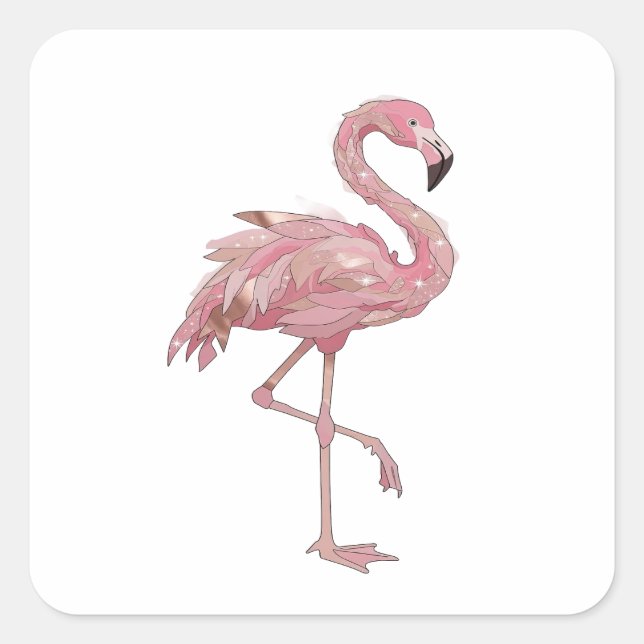 Quadratischer Silber FLAMINGO Quadrat Aufkleber (Vorderseite)