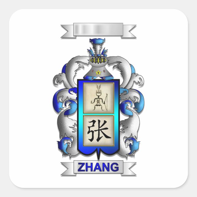 Quadratischer Sticker Zhang Nachname und Schild (Vorderseite)