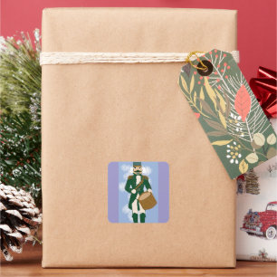 Quadratischer Weihnachtssticker Nussknacker Blau v Aufkleber