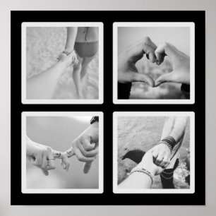 Quadratisches 4-Foto-Collage Schwarz-Weiß-Poster Poster