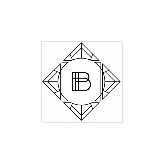 Quadratisches Art Deco Buchstabe B Monogramm Gummistempel (Prägung)