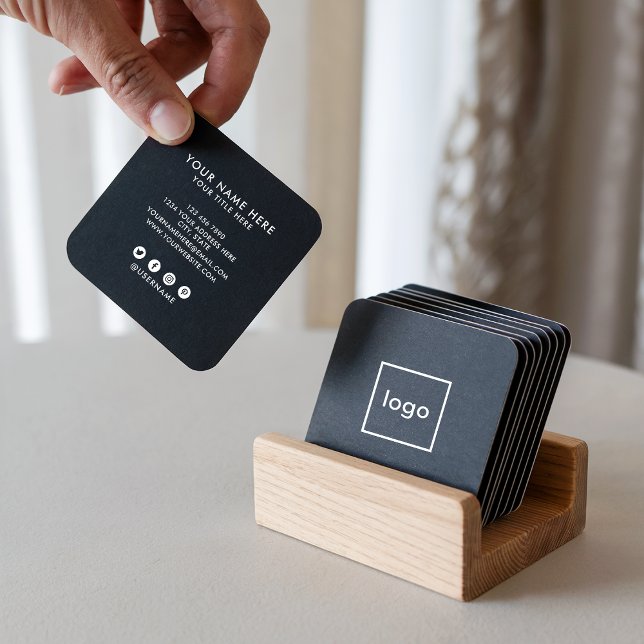 Quadratisches berufliches Schwarz hinzufügen Sie I Quadratische Visitenkarte (Square professional black add your custom logo)