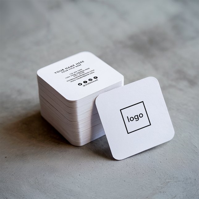 Quadratisches berufliches Weiß hinzufügen Quadratische Visitenkarte (Square professional white add your custom logo)