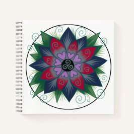 Quadratisches Blumenherzen-Mandala-Notizbuch Notizbuch